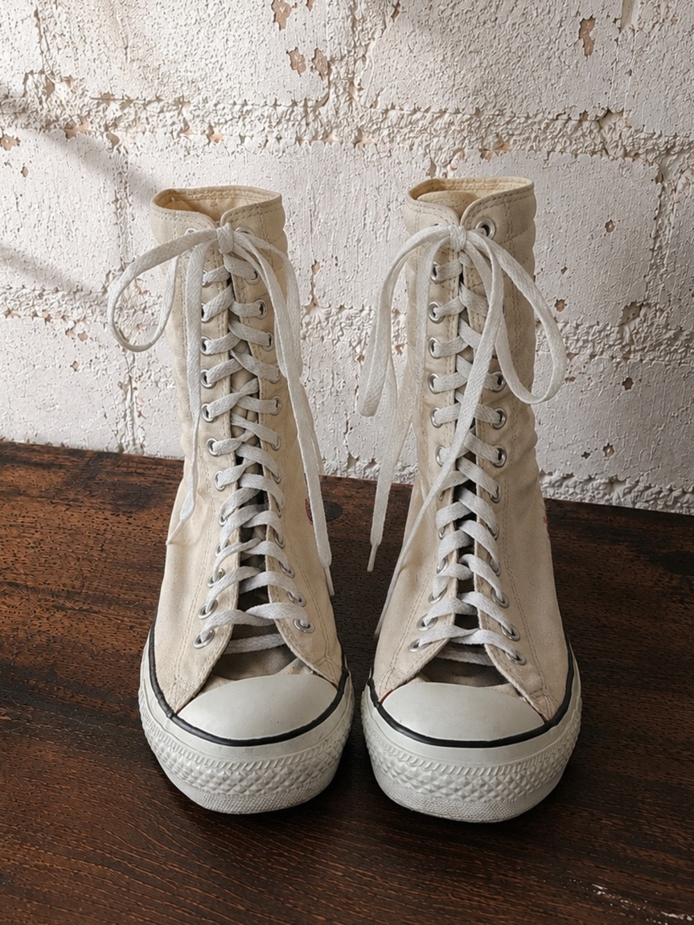 VTG 2001 Converse All Star Double Upper Fold Down Boot Sneakers Cream Green 8.5